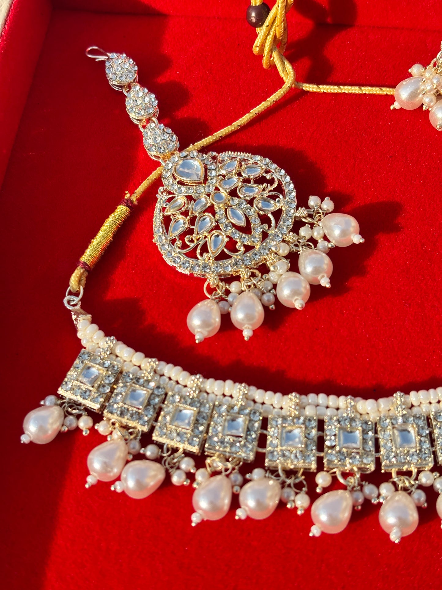 Regal Pearl & Kundan Square-Cut Bridal Jewellery Set