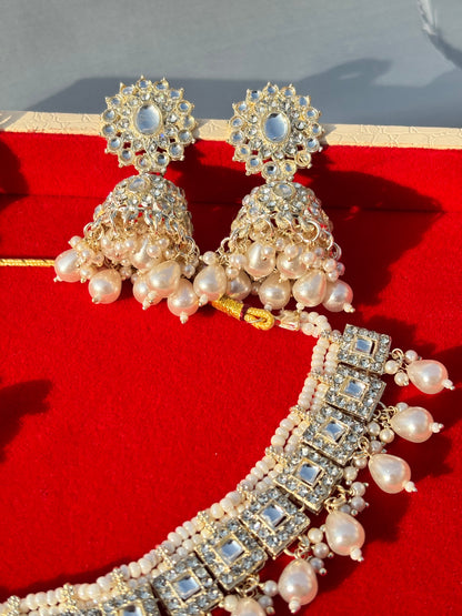 Regal Pearl & Kundan Square-Cut Bridal Jewellery Set