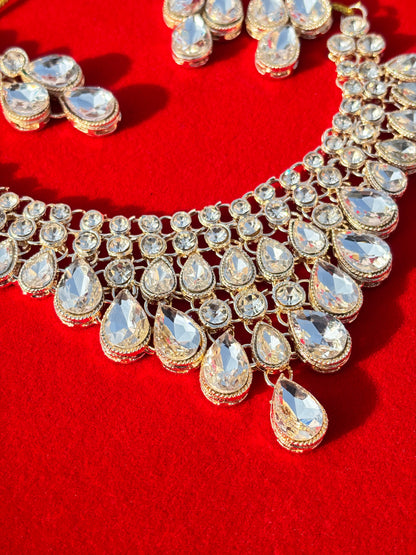 Sparkling Teardrop Kundan Necklace Set
