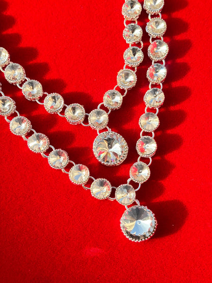 Elegant Round-Cut Polki Bridal Jewellery Set with Double-Layer Necklace