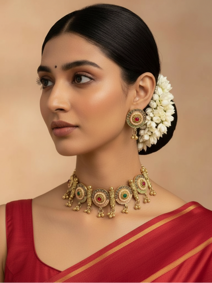 Royal Chakra Choker Necklace & Earrings Set