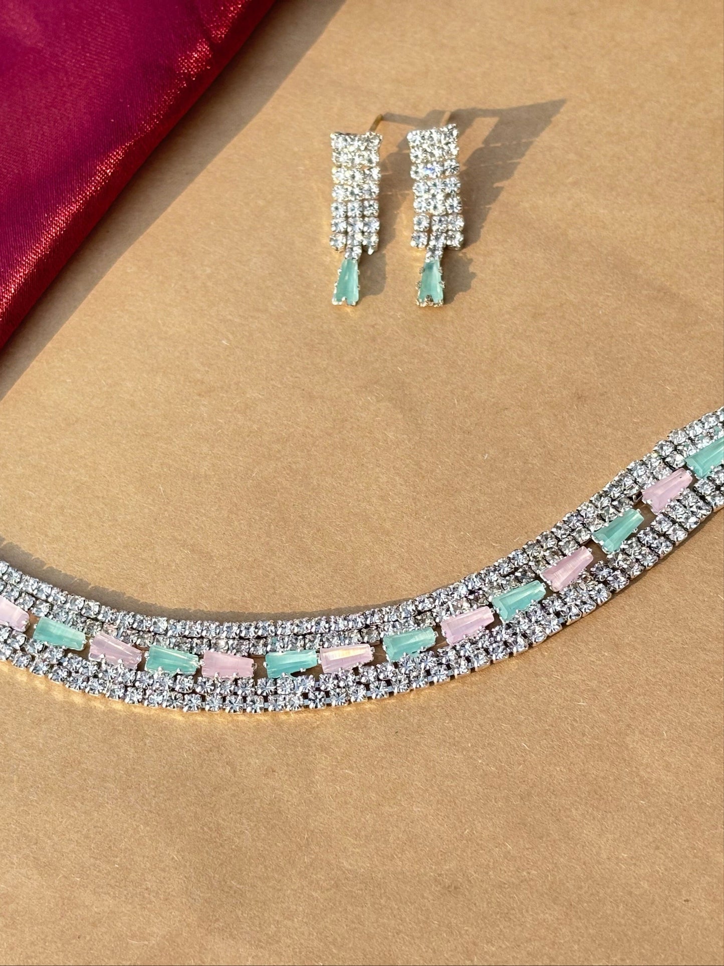 Pastel Gemstone Dual-Layer Necklace and Earring Set