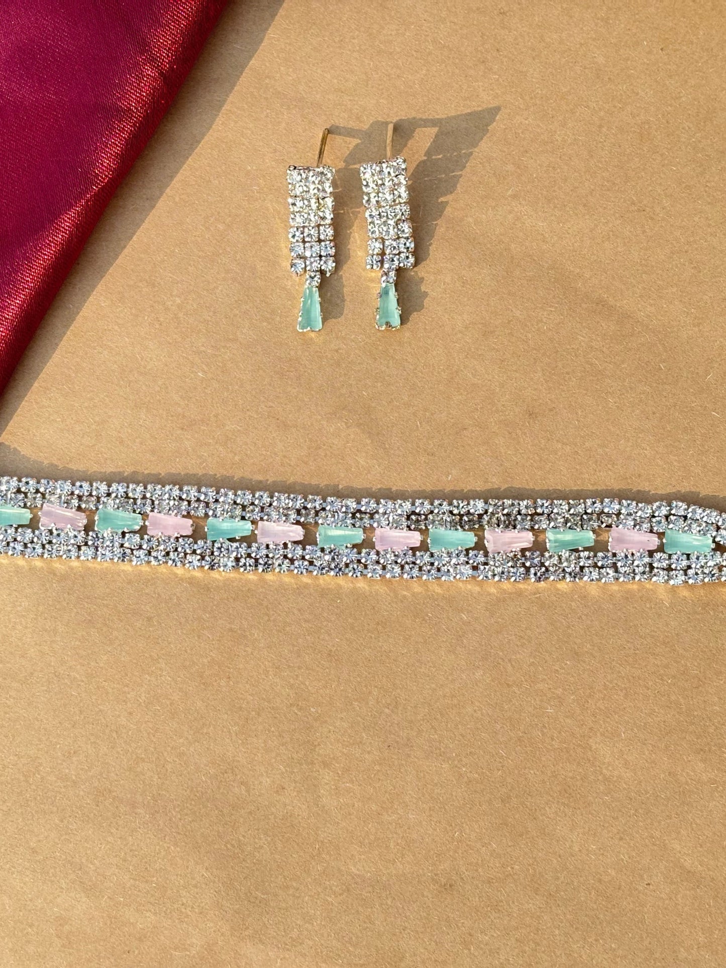 Pastel Gemstone Dual-Layer Necklace and Earring Set