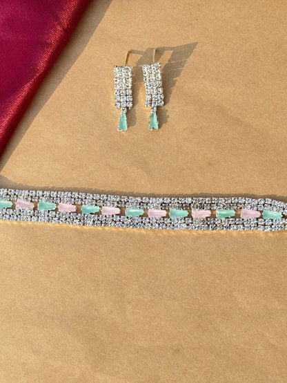 Pastel Gemstone Dual-Layer Necklace and Earring Set