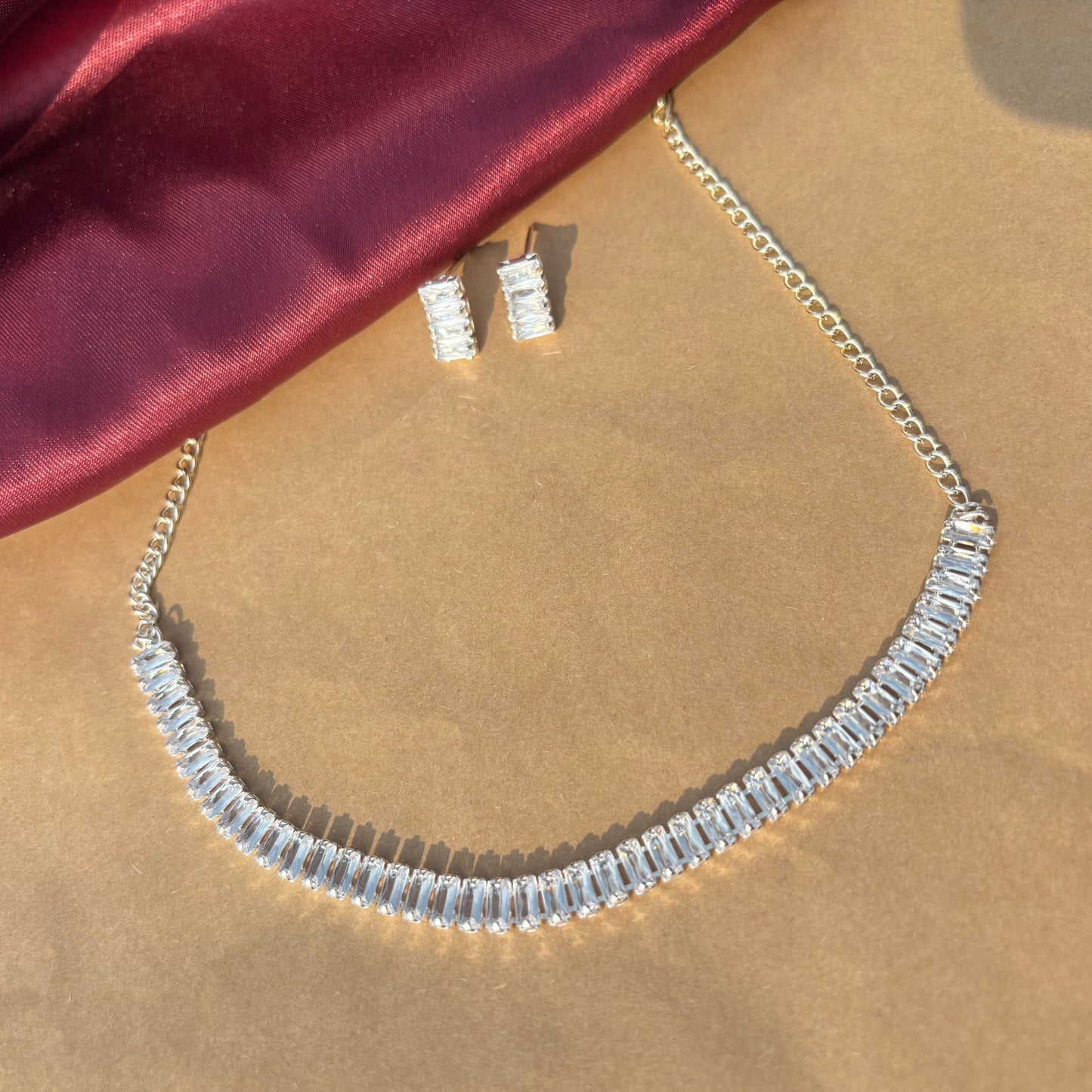 Radiant Elegance Baguette Necklace & Earring Set