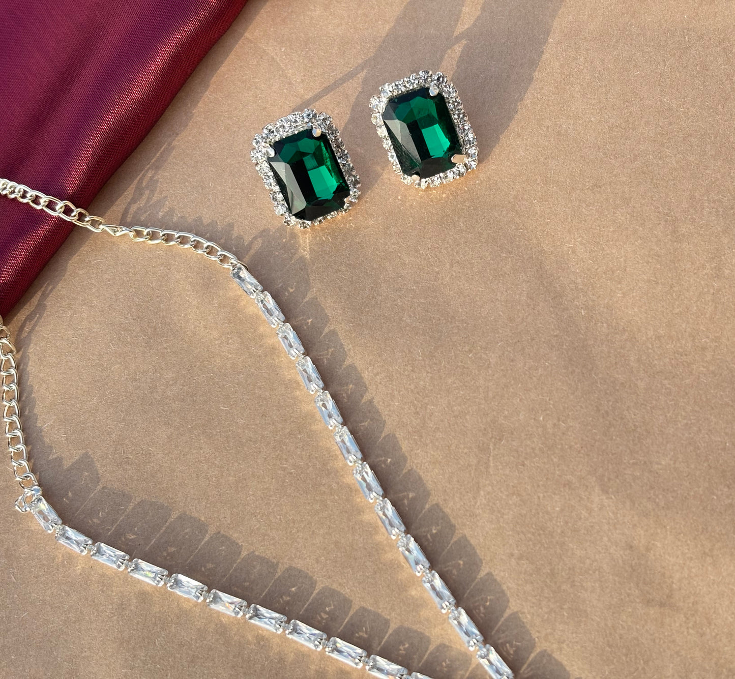 Emerald Elegance American Diamond Necklace Set