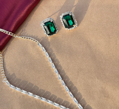 Emerald Elegance American Diamond Necklace Set