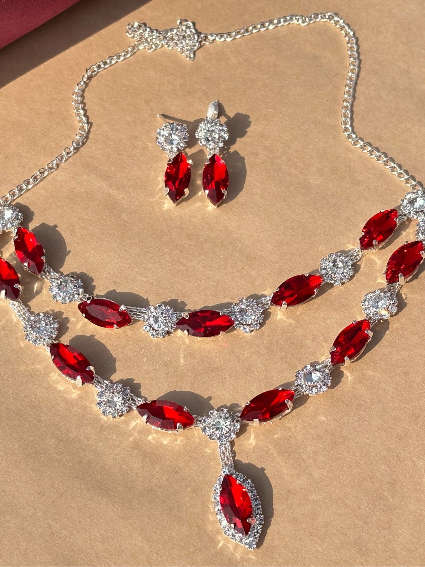 Crimson Radiance Necklace and Earring Set
