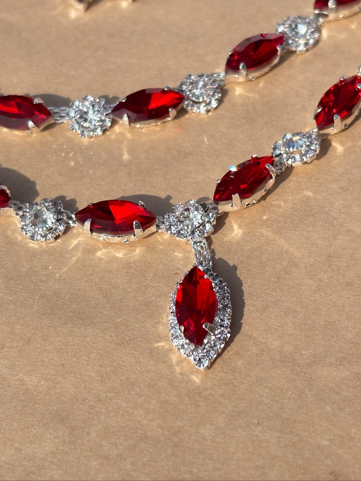 Crimson Radiance Necklace and Earring Set
