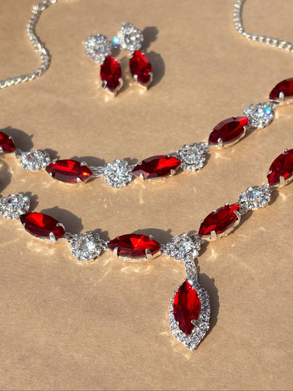 Crimson Radiance Necklace and Earring Set