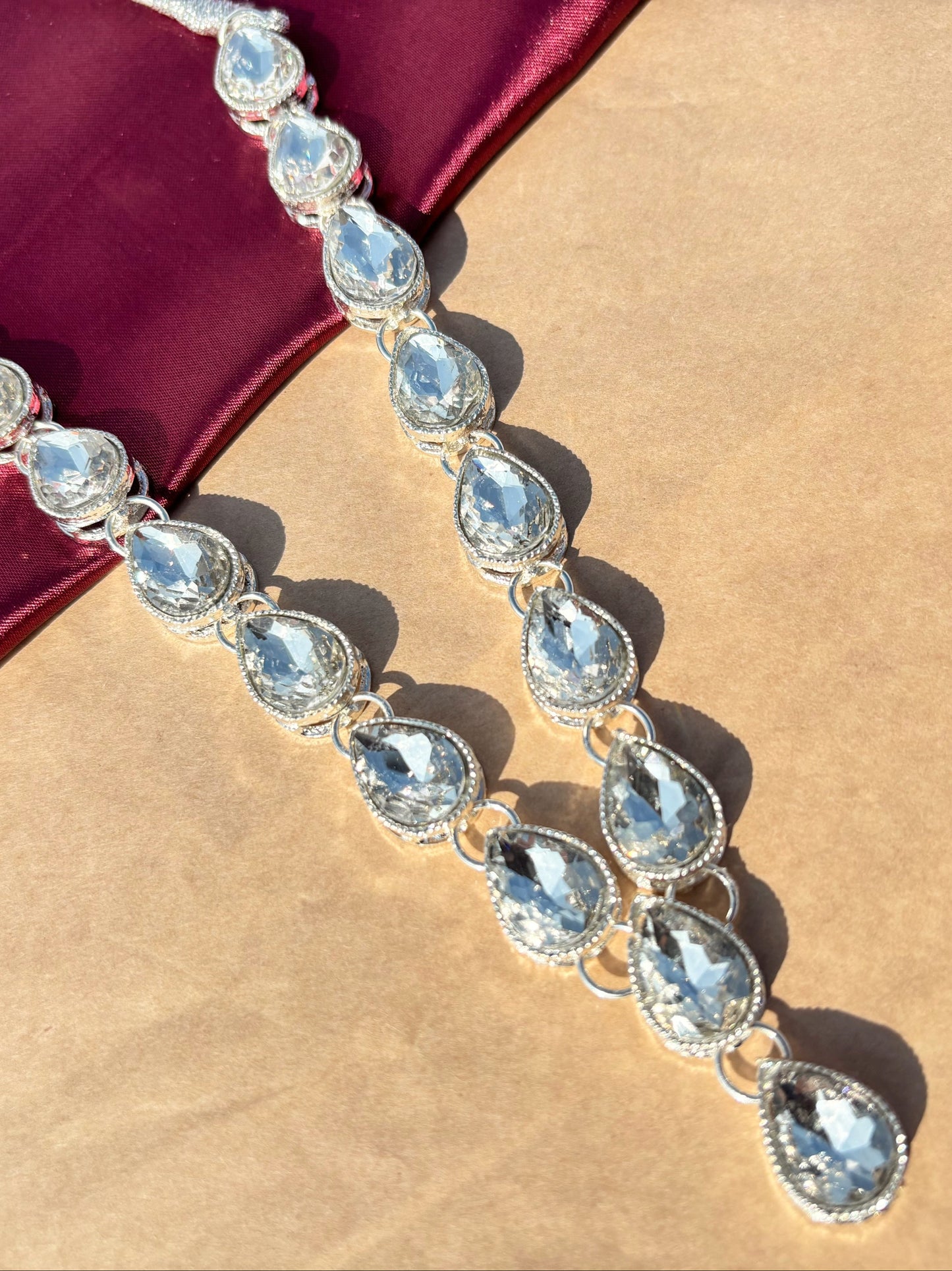 Royal Teardrop Diamond Necklace, Earrings & Maang Tikka Set