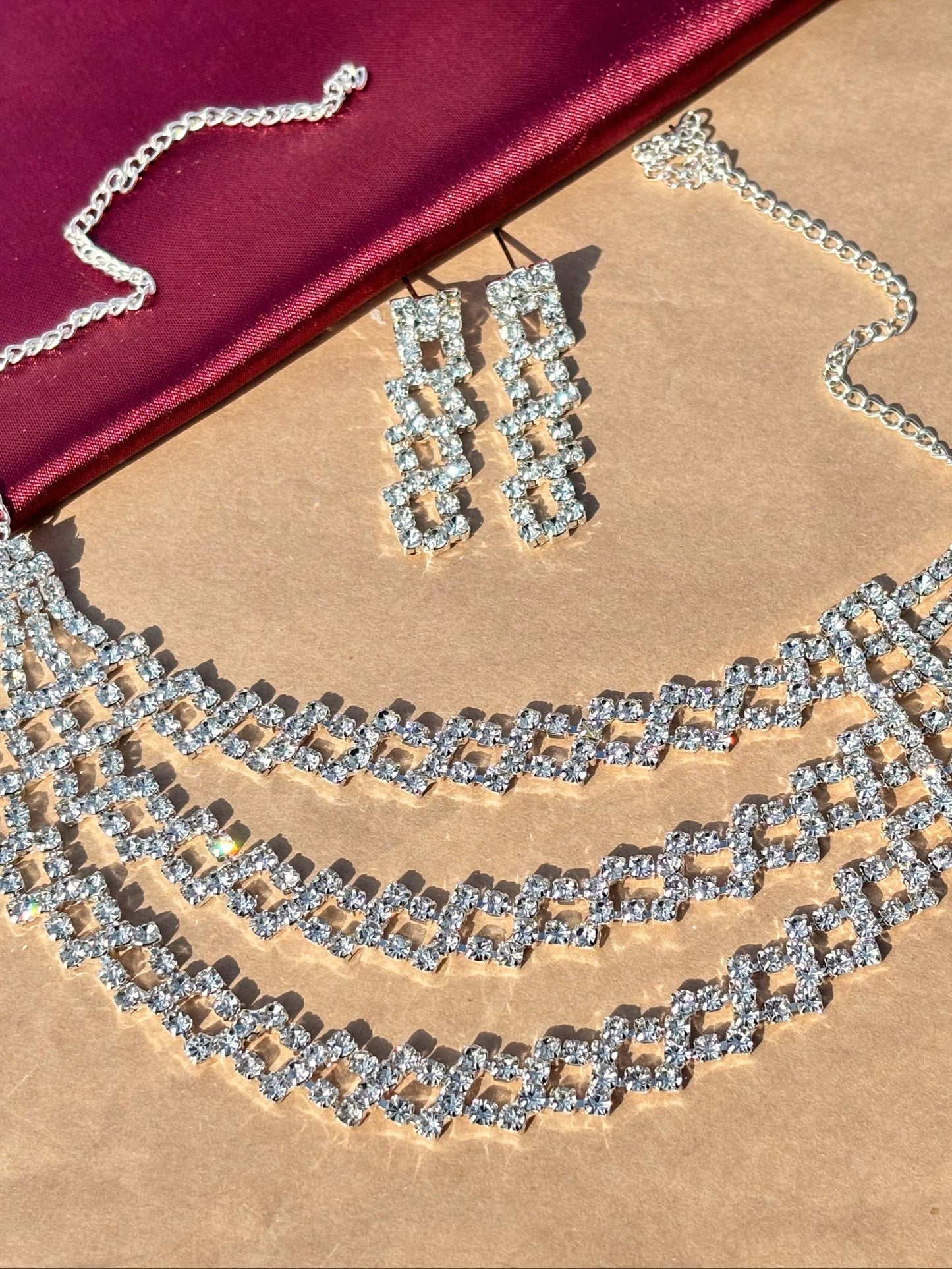 Radiant Cascade Diamond Necklace & Earrings Set