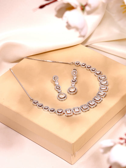 White Cubic Zirconia Sparkle Rhodium-Plated Jewellery Set