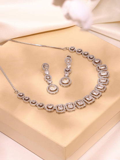 White Cubic Zirconia Sparkle Rhodium-Plated Jewellery Set