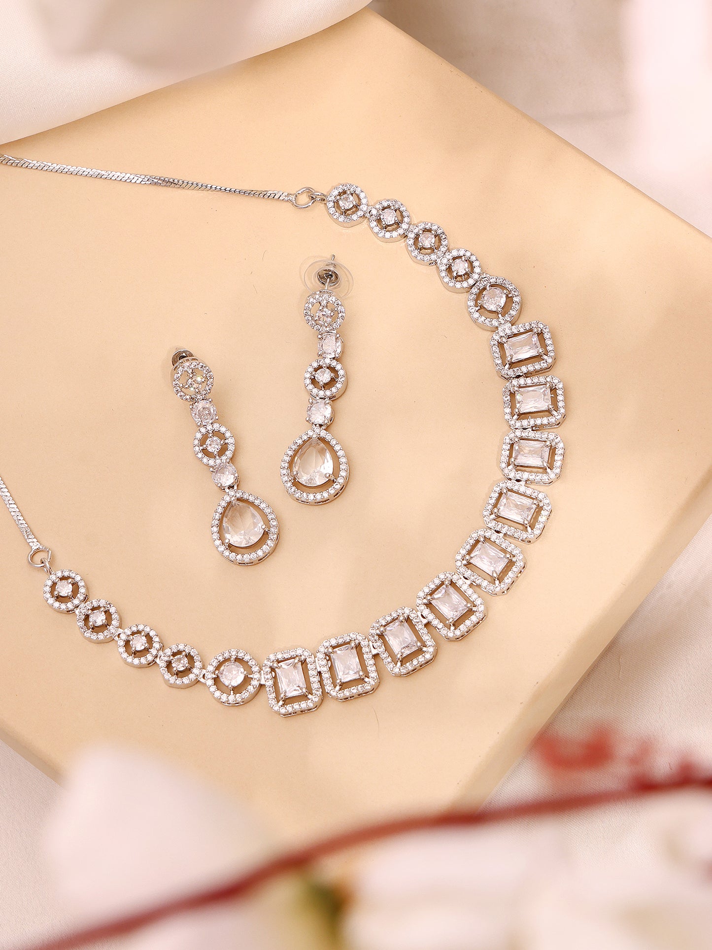 White Cubic Zirconia Sparkle Rhodium-Plated Jewellery Set