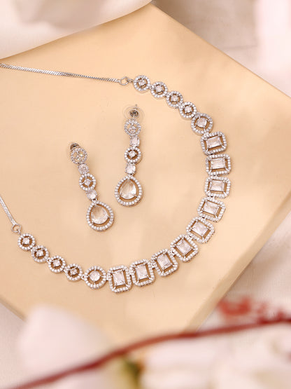 White Cubic Zirconia Sparkle Rhodium-Plated Jewellery Set