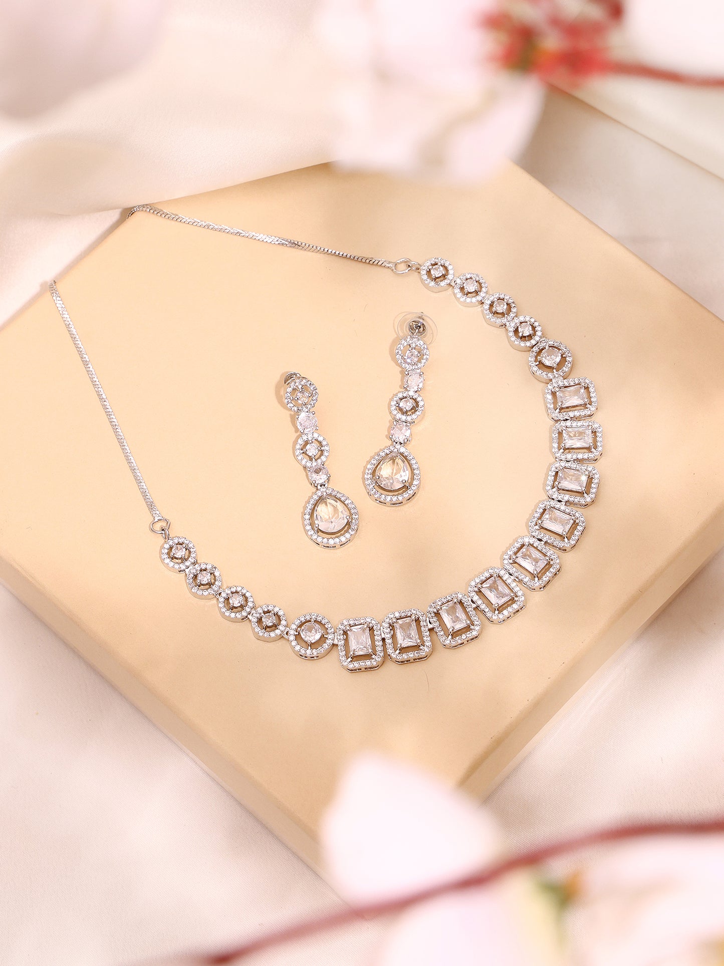White Cubic Zirconia Sparkle Rhodium-Plated Jewellery Set