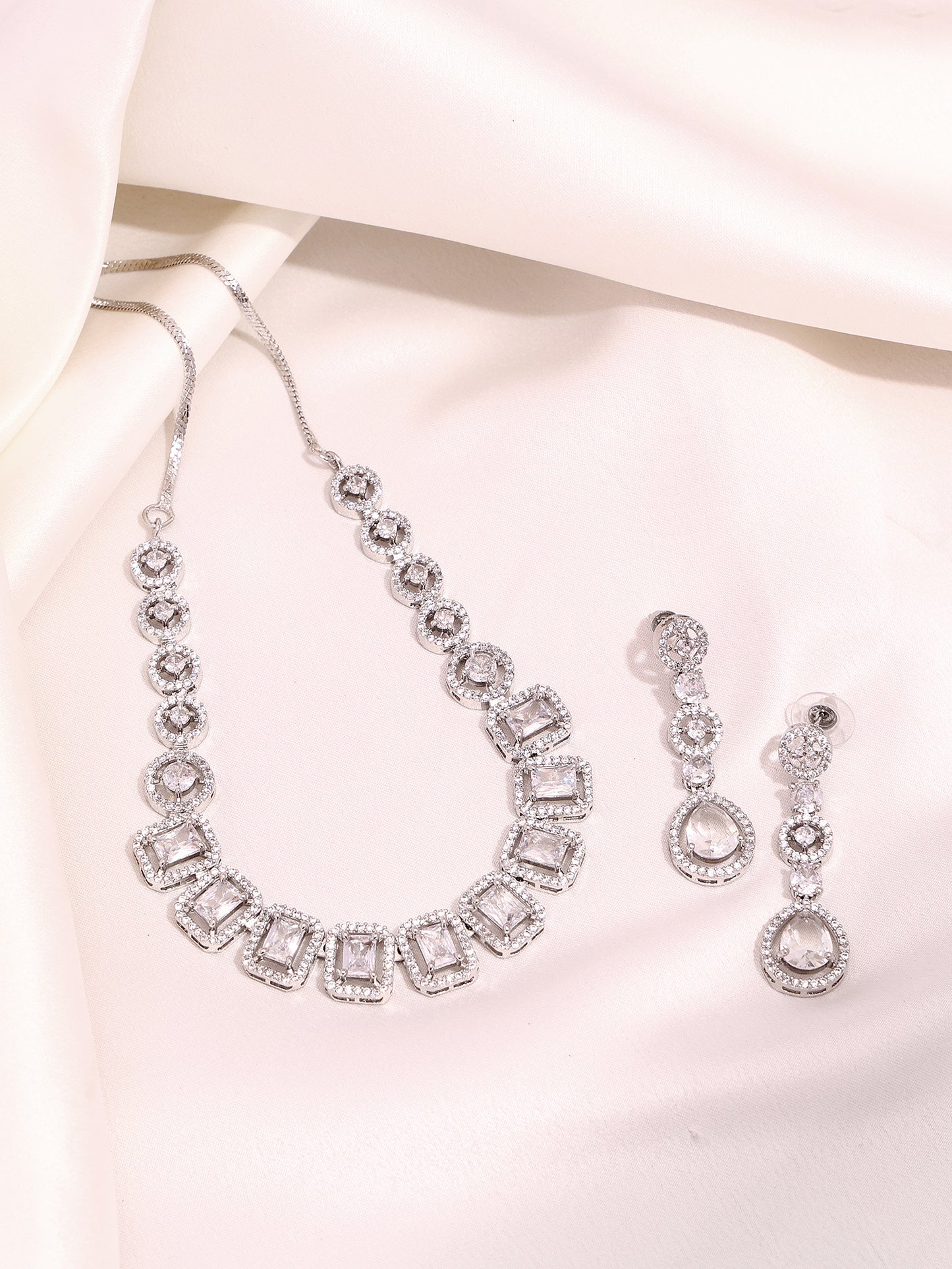 White Cubic Zirconia Sparkle Rhodium-Plated Jewellery Set