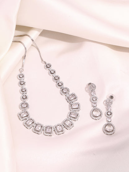White Cubic Zirconia Sparkle Rhodium-Plated Jewellery Set
