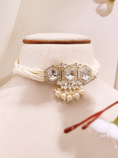 Pearl Strand & White Kundan Hexa Statement Jewellery Set