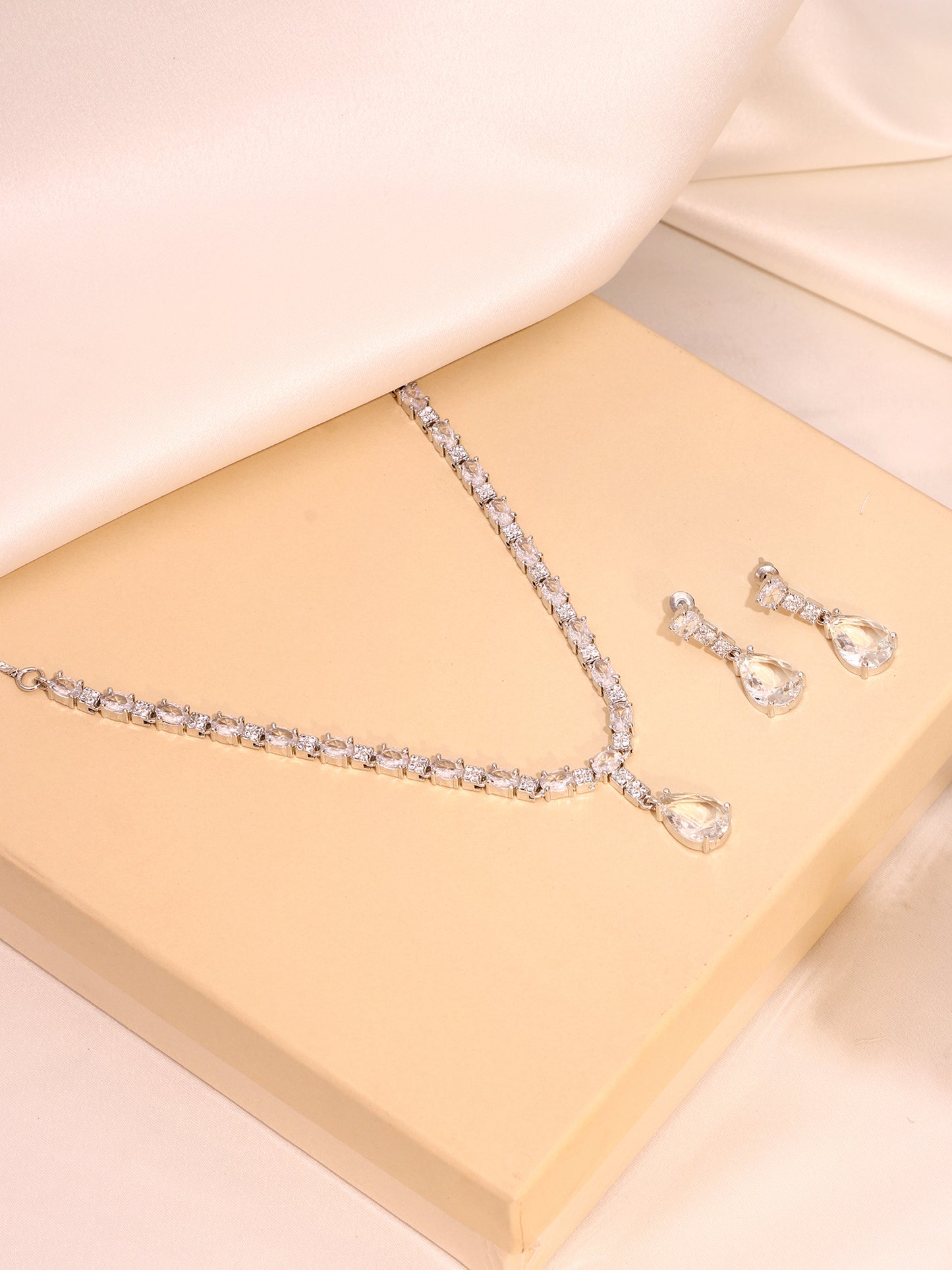 Crystal Drop & White Cubic Zirconia Minimal Jewellery Set