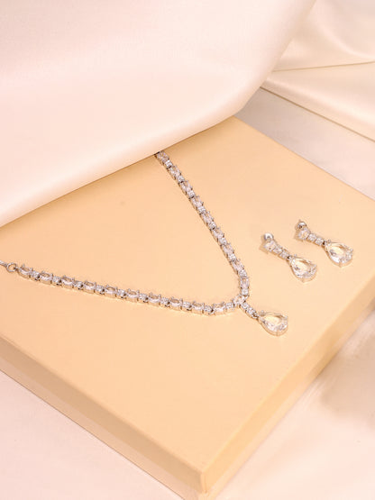 Crystal Drop & White Cubic Zirconia Minimal Jewellery Set