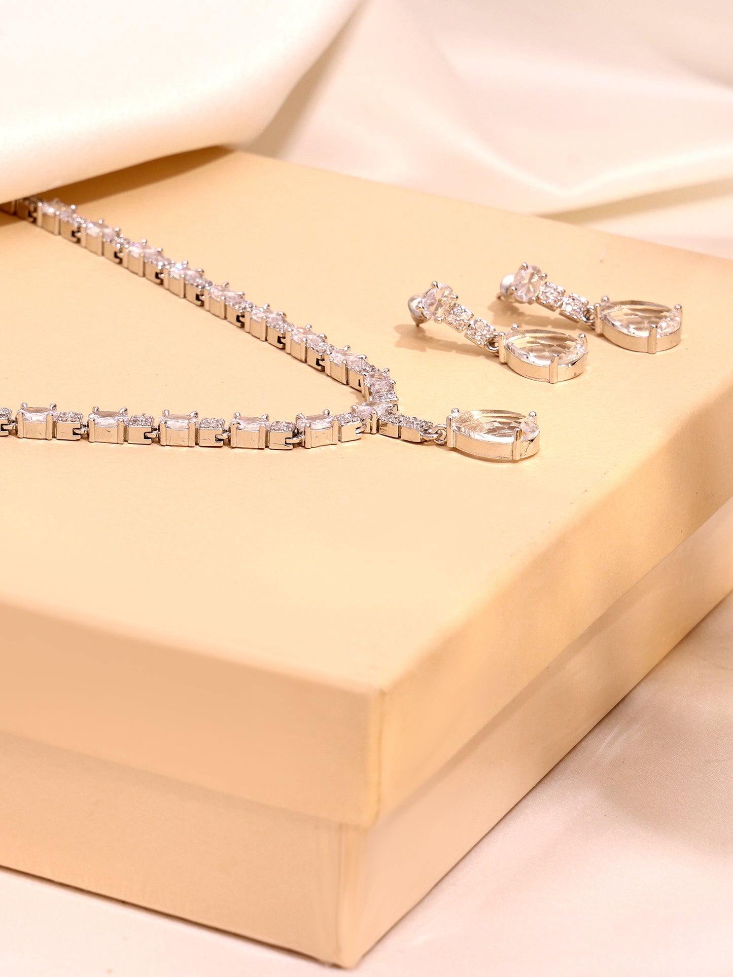 Crystal Drop & White Cubic Zirconia Minimal Jewellery Set