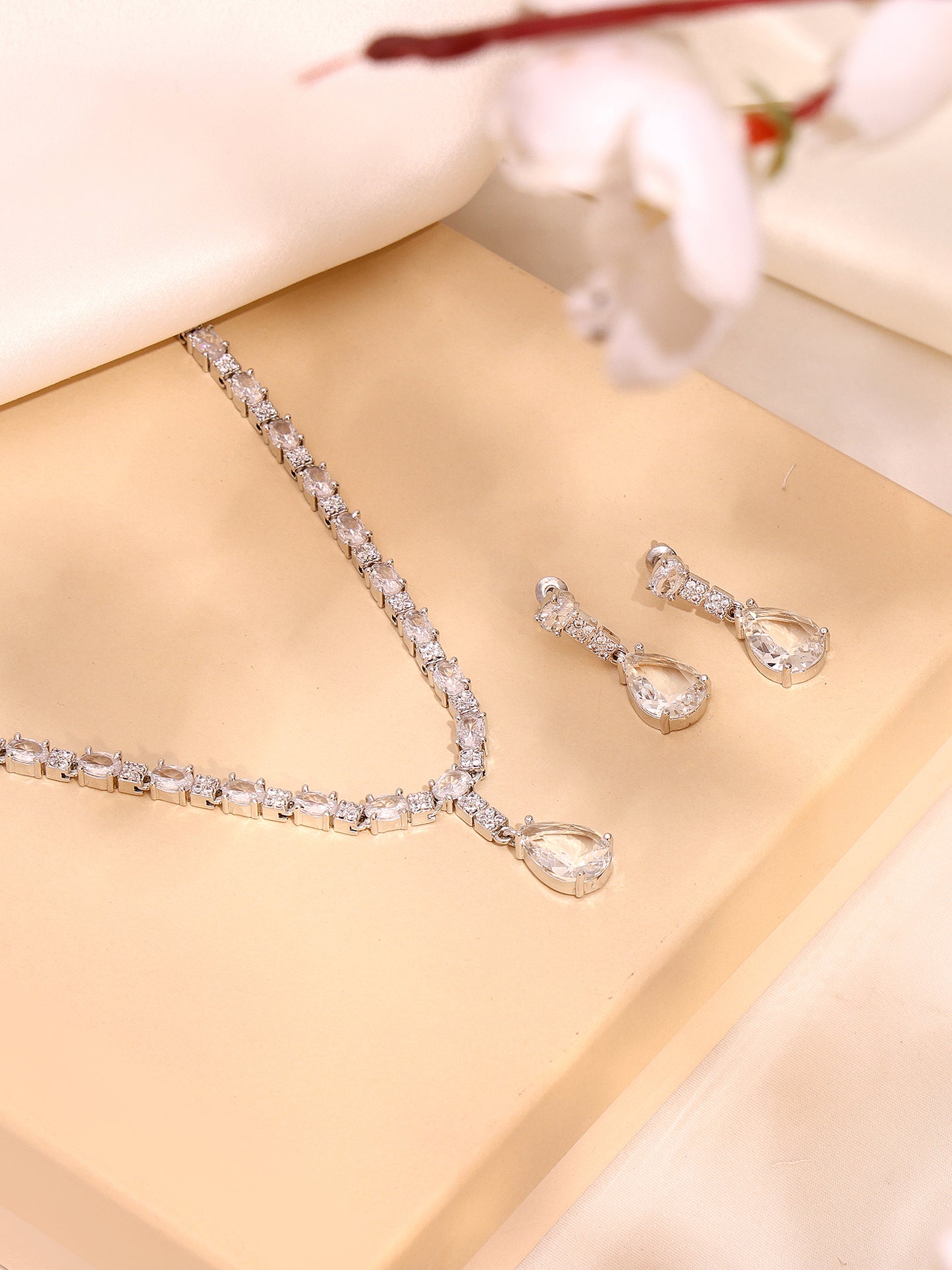 Crystal Drop & White Cubic Zirconia Minimal Jewellery Set