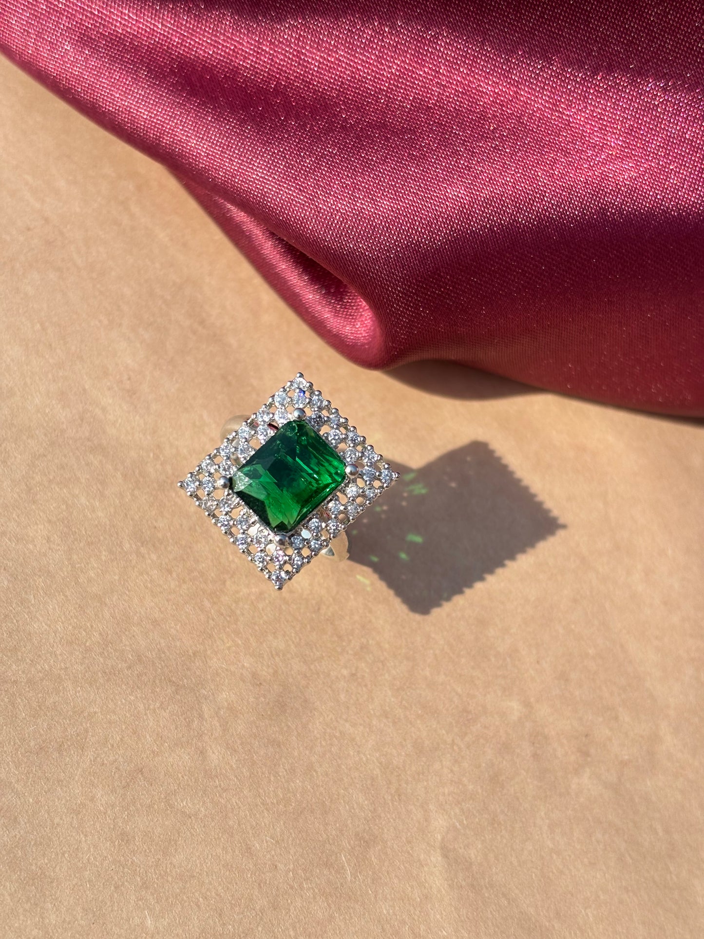 Emerald Radiance Square Halo Adjustable Ring
