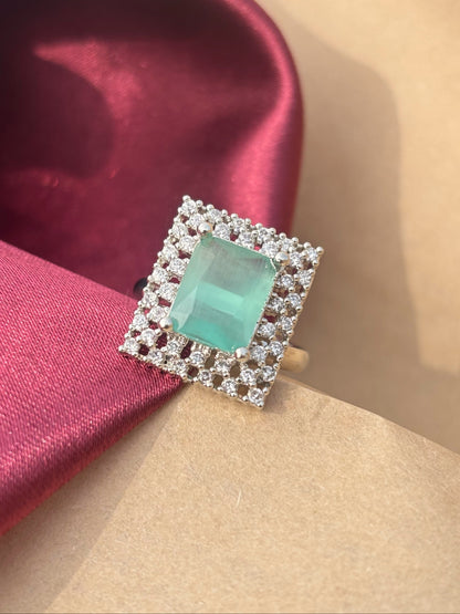 Aqua Glow Square Halo Adjustable Ring