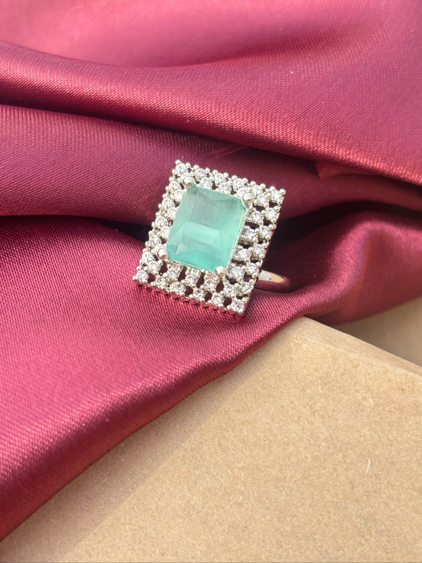 Aqua Glow Square Halo Adjustable Ring