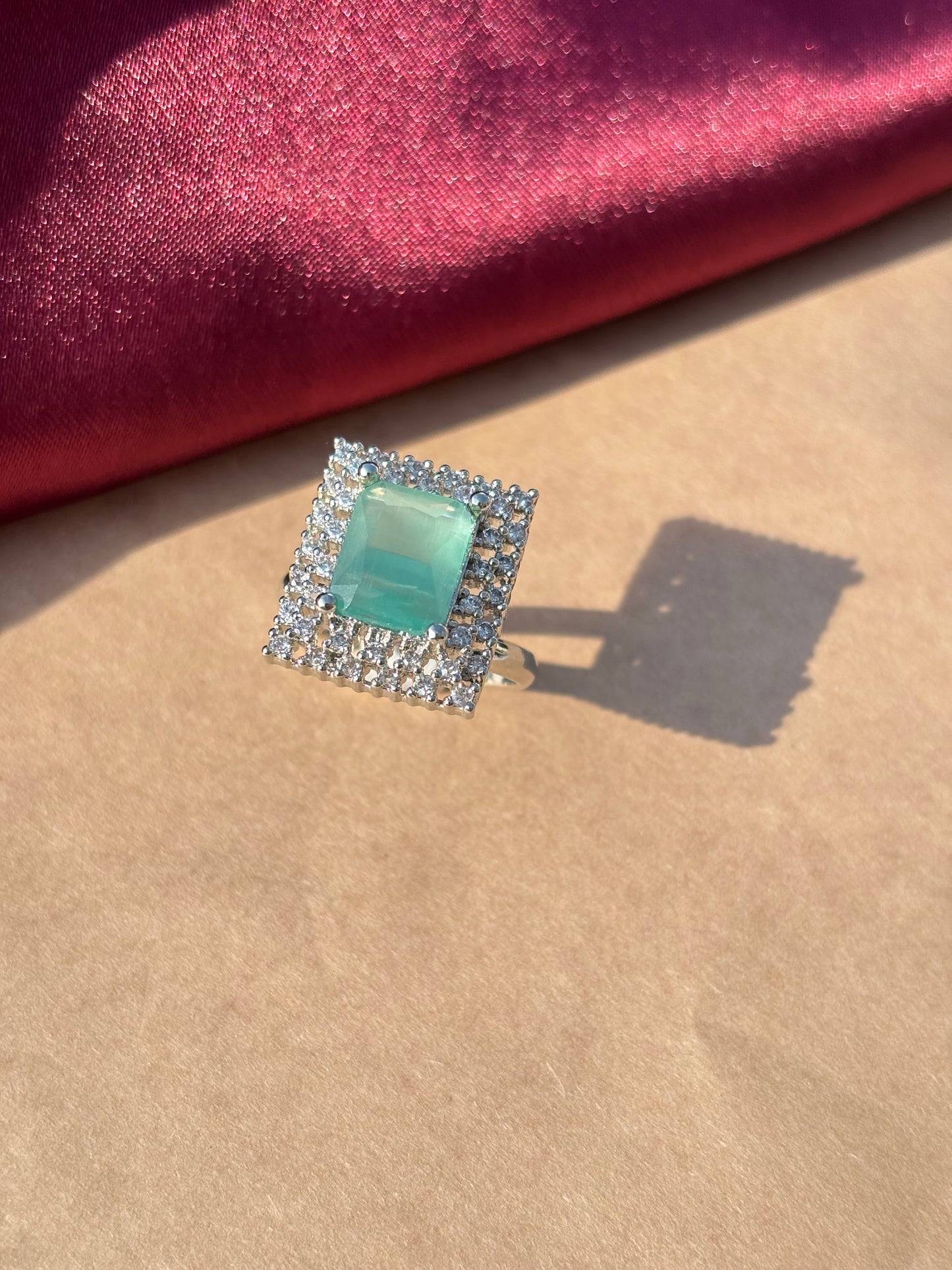 Aqua Glow Square Halo Adjustable Ring