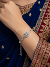 Silver Cubic Zirconia Adjustable Bracelet with Octagonal Floral Centerpiece