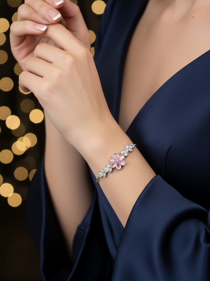 Pink Floral Crystal Adjustable Bracelet