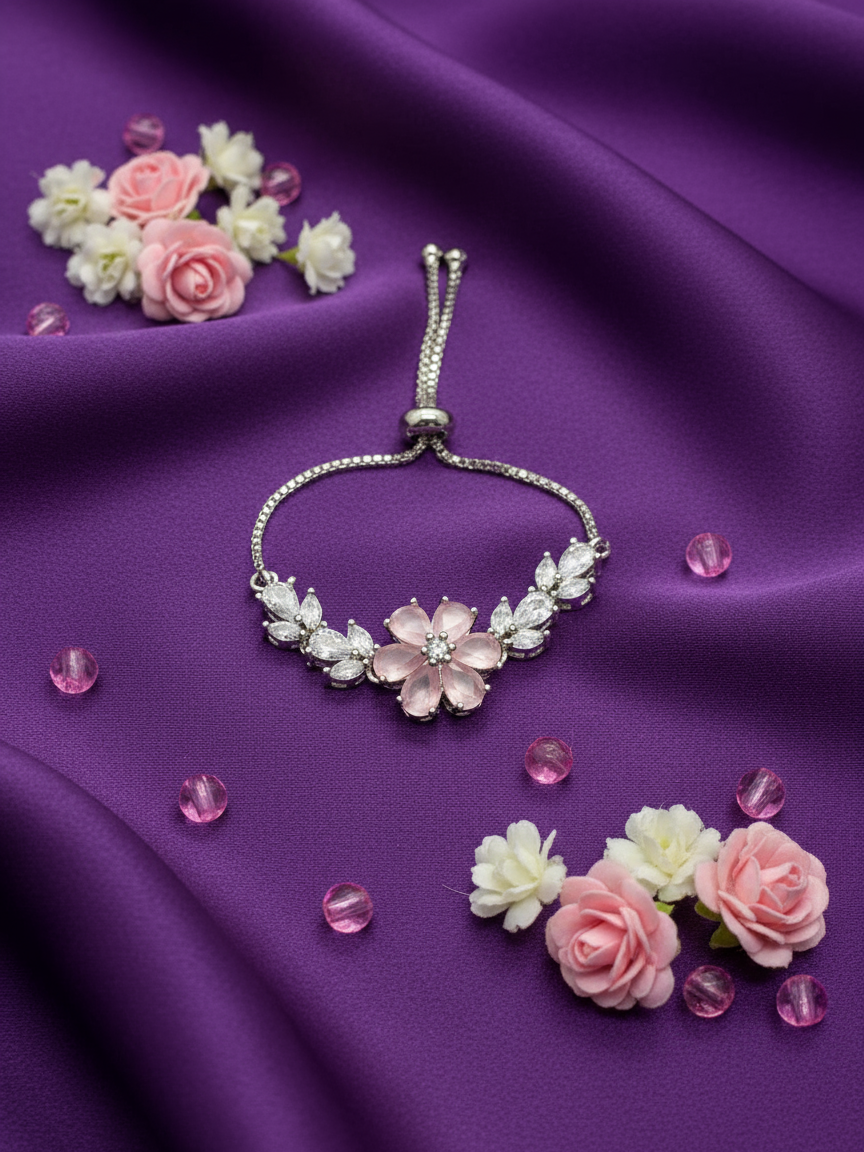 Pink Floral Crystal Adjustable Bracelet