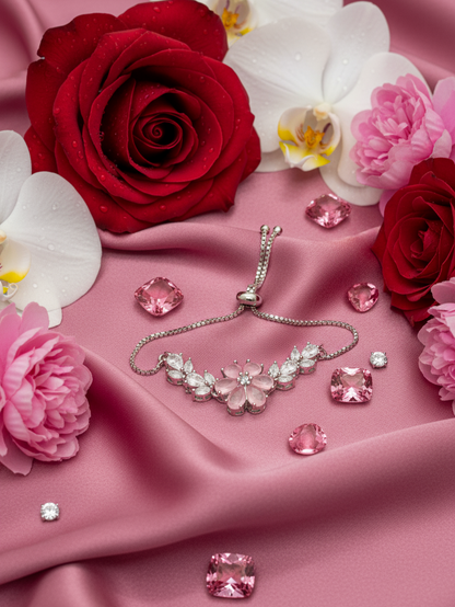 Pink Floral Crystal Adjustable Bracelet