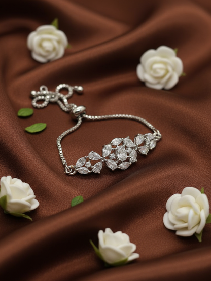 Crystal Bloom Adjustable Silver-Toned Bracelet