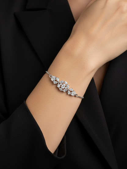 Crystal Bloom Adjustable Silver-Toned Bracelet