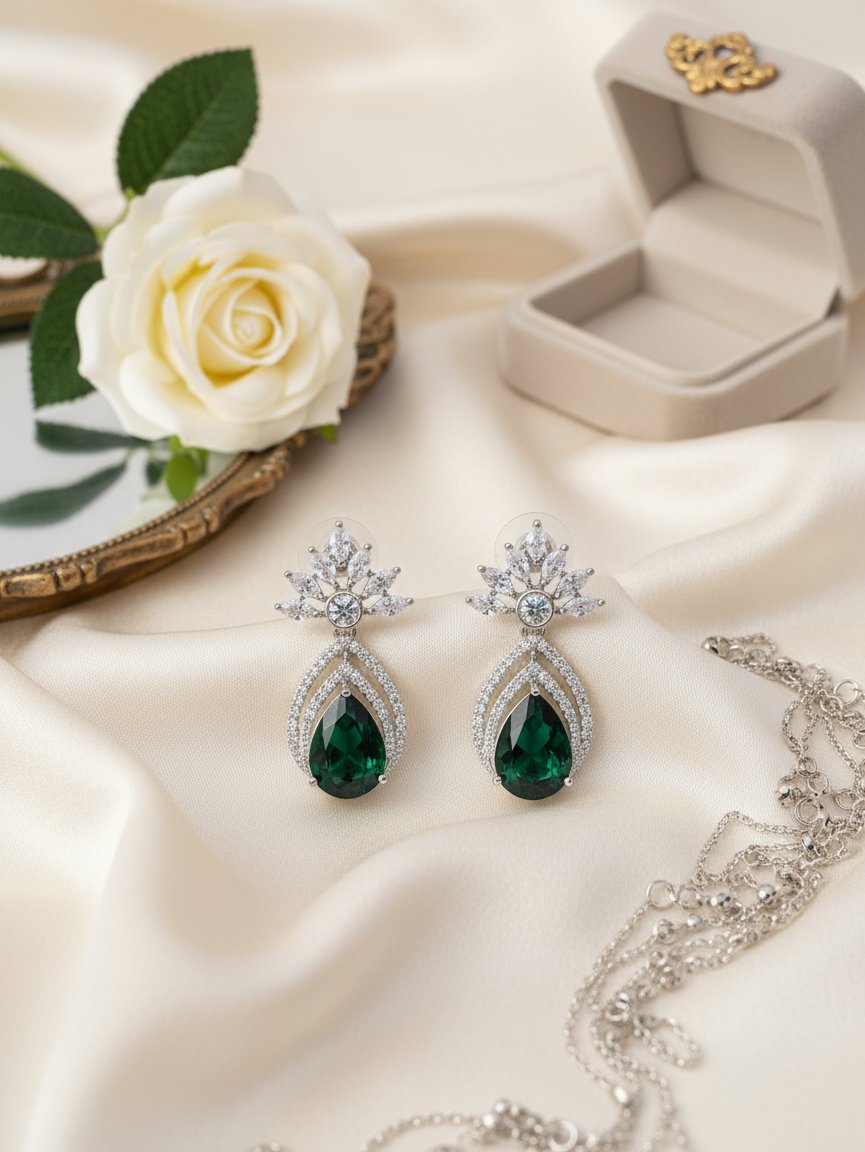 Emerald Teardrop Halo Earrings