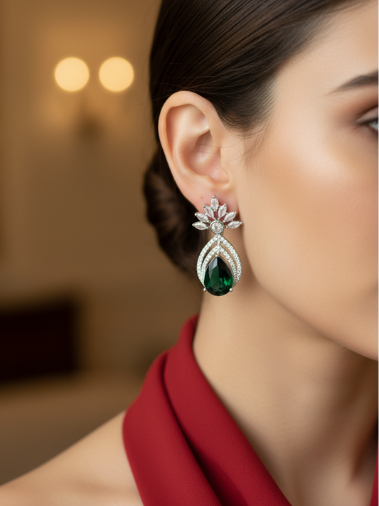 Emerald Teardrop Halo Earrings