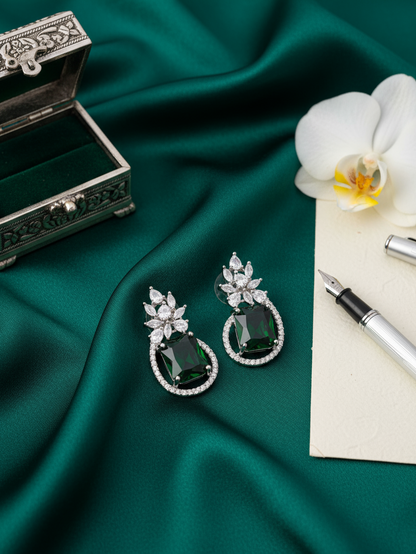 Emerald Hoop Floral Earrings