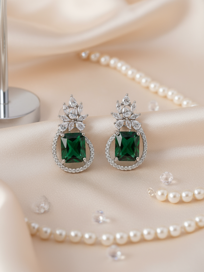 Emerald Hoop Floral Earrings