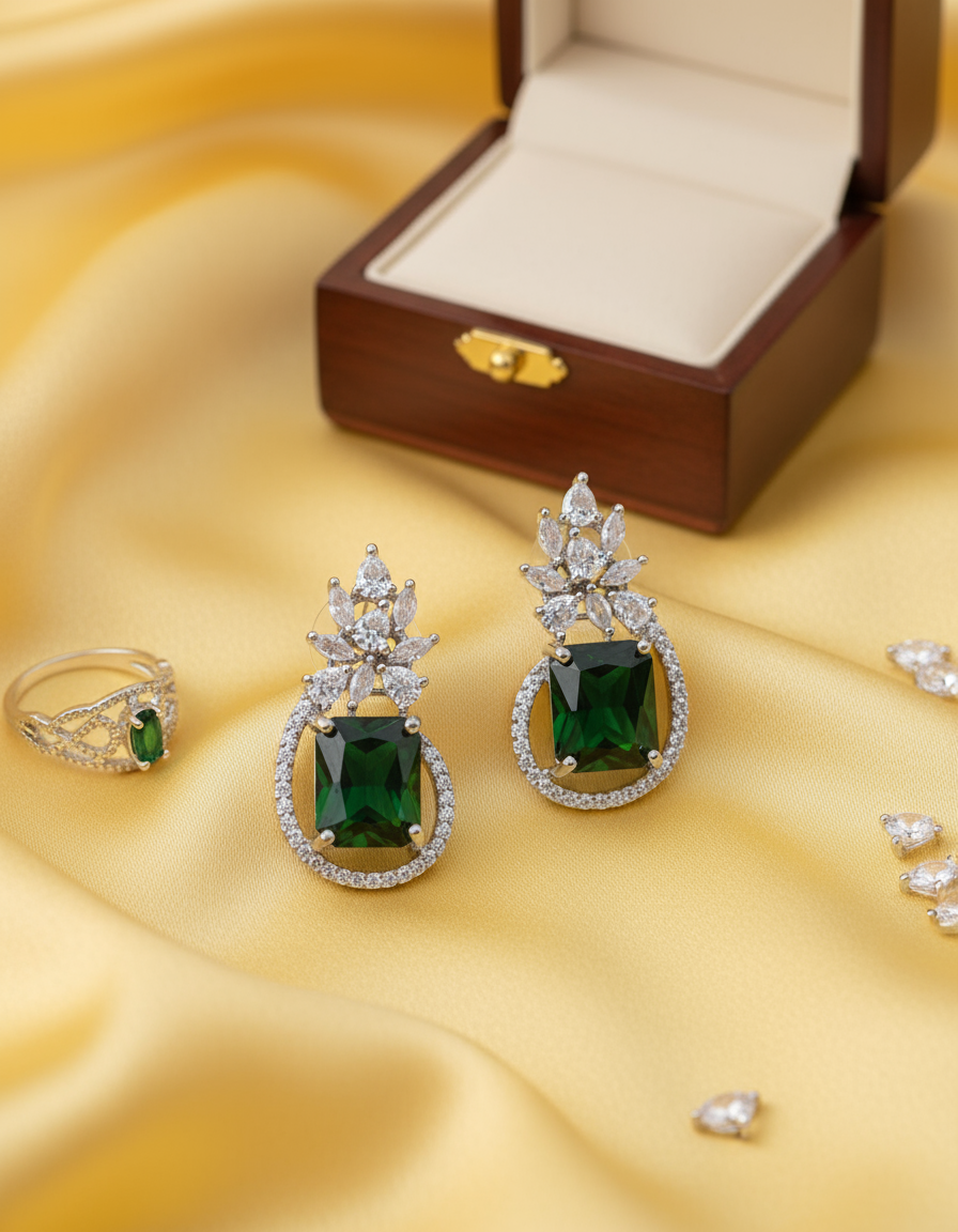 Emerald Hoop Floral Earrings