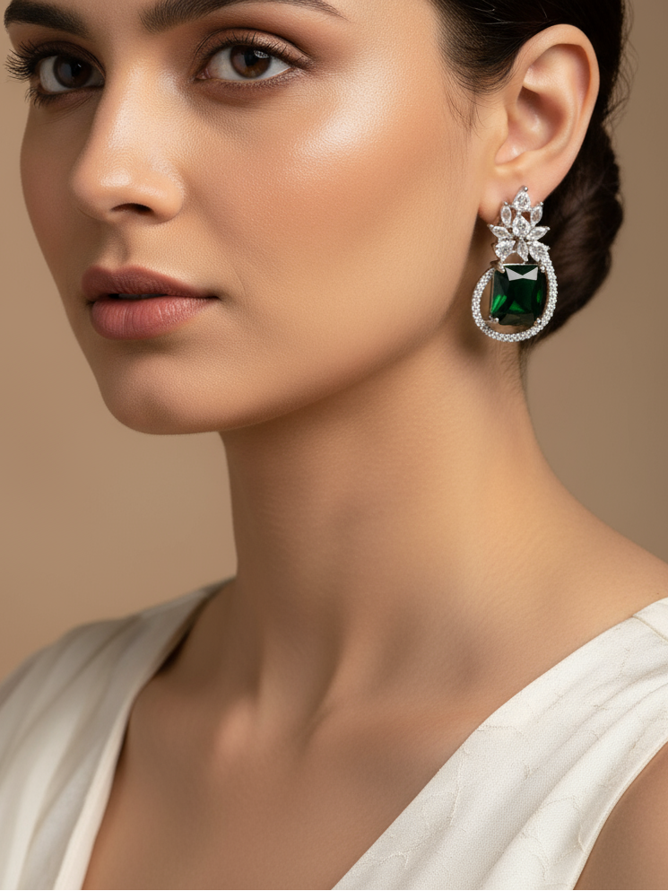 Emerald Hoop Floral Earrings