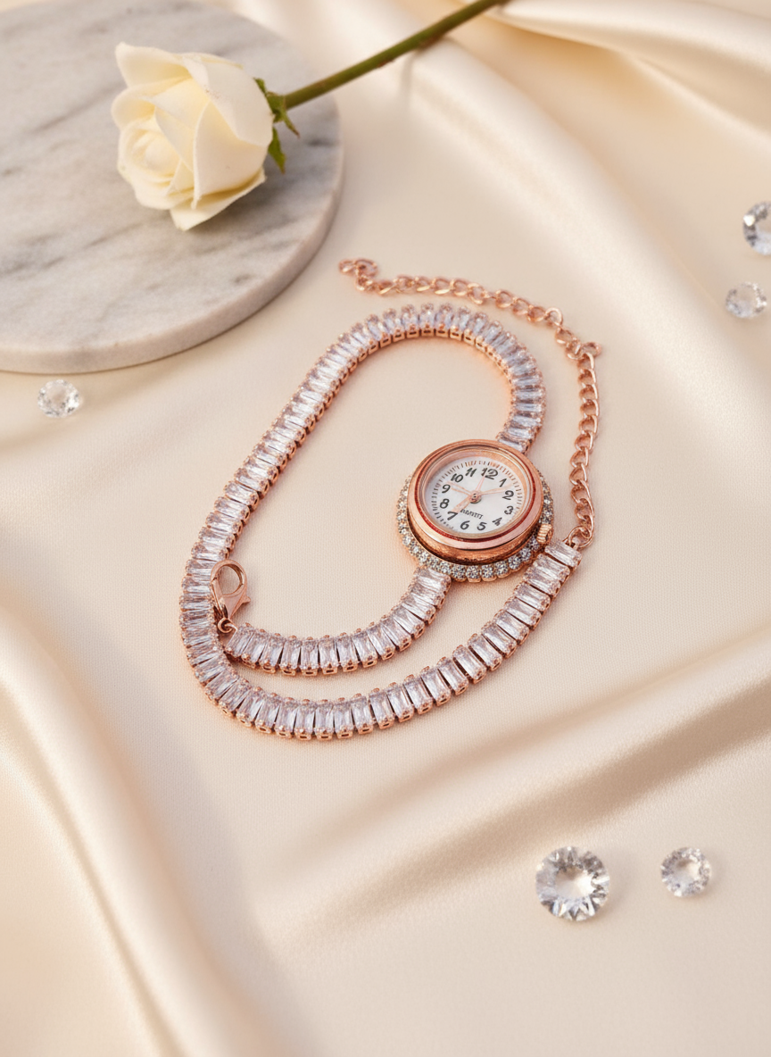 Rose Gold Baguette Watch Bracelet
