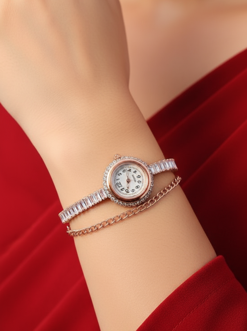 Rose Gold Baguette Watch Bracelet