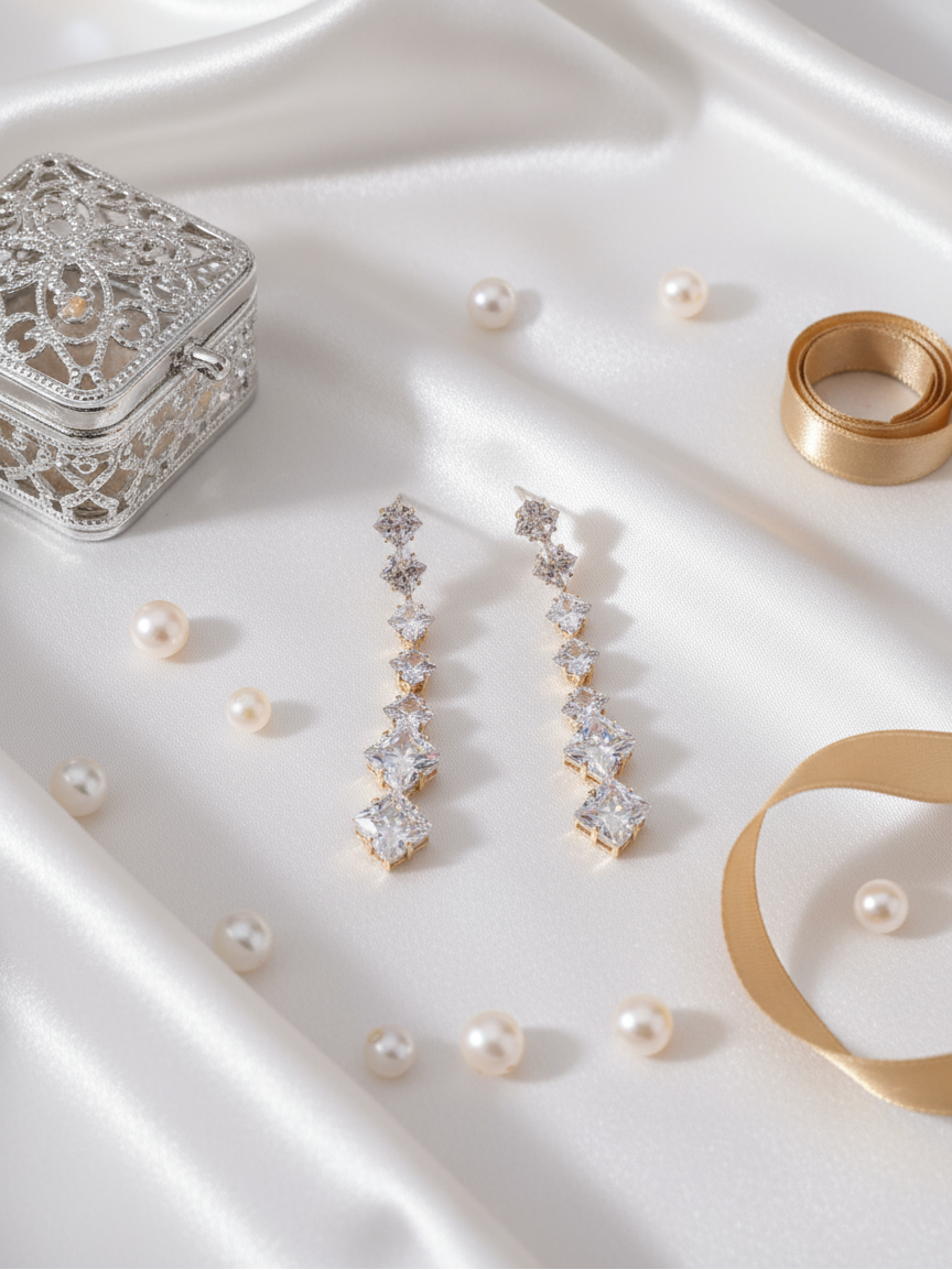 Princess Cut Drop Earrings