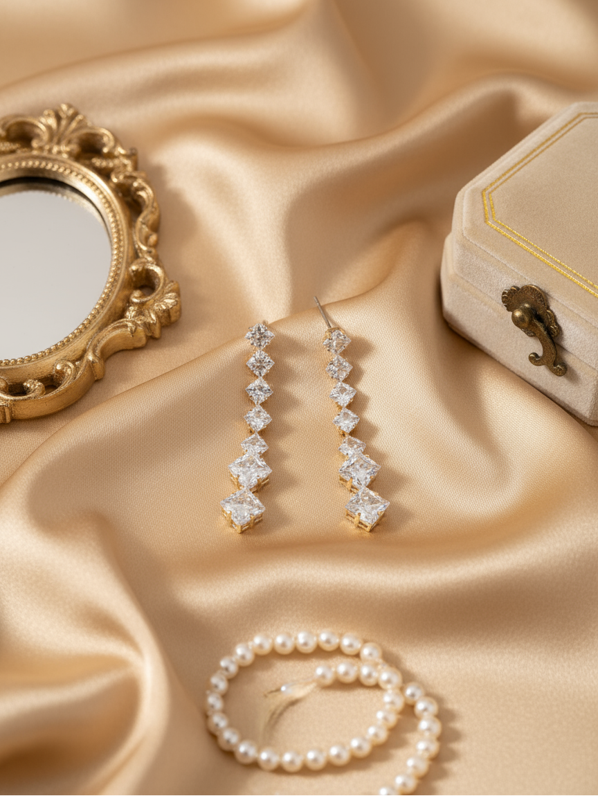 Princess Cut Drop Earrings