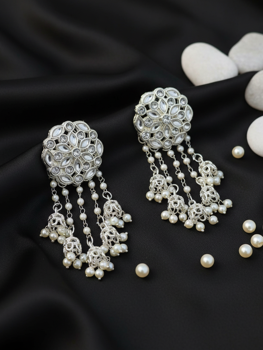 Crystal Bloom Bahubali Earrings