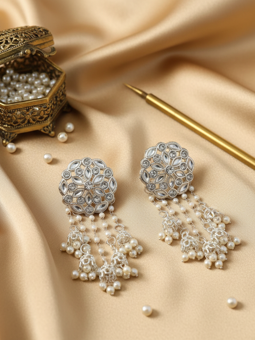 Crystal Bloom Bahubali Earrings